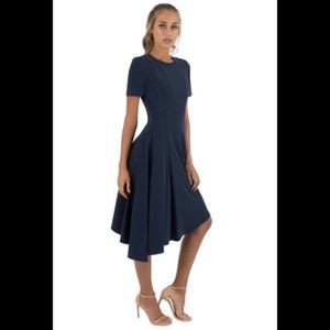Black Halo Navy Asymmetrical Dress 6 NEW $375